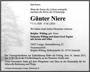Anzeige  Günter Niere  Lippische Landes-Zeitung
