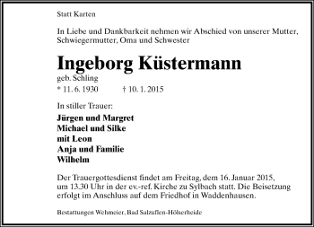 Anzeige  Ingeborg Küstermann  Lippische Landes-Zeitung
