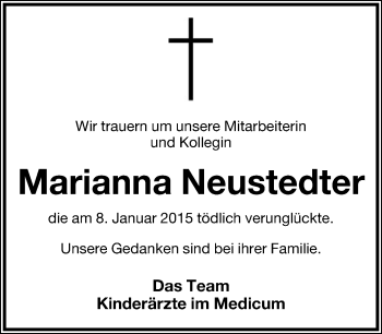 Anzeige  Marianna Neustedter  Lippische Landes-Zeitung