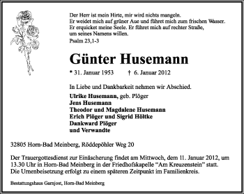 Anzeige  Günter Husemann  Lippische Landes-Zeitung