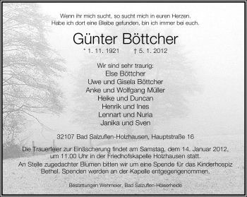 Anzeige  Günter Böttcher  Lippische Landes-Zeitung
