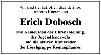 Anzeige  Erich Dobosch  Lippische Landes-Zeitung