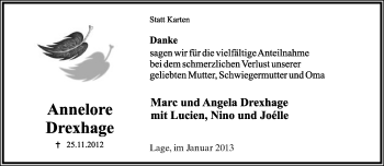 Anzeige  Annelore Drexhage  Lippische Landes-Zeitung