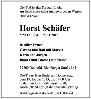 Anzeige  Horst Schäfer  Lippische Landes-Zeitung