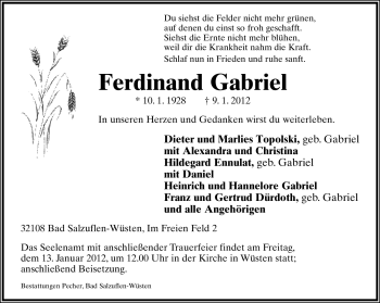 Anzeige  Ferdinand Gabriel  Lippische Landes-Zeitung