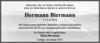 Anzeige  Hermann Biermann  Lippische Landes-Zeitung