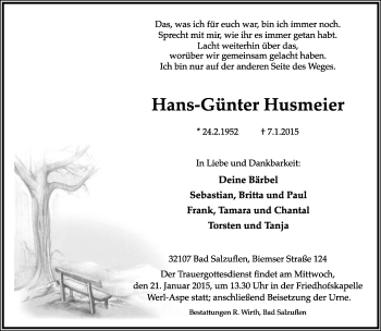 Anzeige  Hans-Günter Husmeier  Lippische Landes-Zeitung