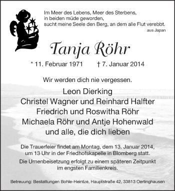 Anzeige  Tanja Röhr  Lippische Landes-Zeitung