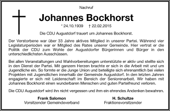 Anzeige  Johannes Bockhorst  Lippische Landes-Zeitung