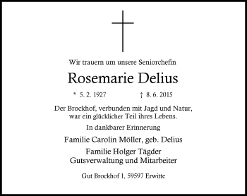 Anzeige  Rosemarie Delius  Lippische Landes-Zeitung