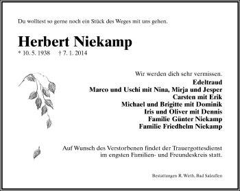 Anzeige  Herbert Niekamp  Lippische Landes-Zeitung
