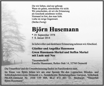 Anzeige  Björn Husemann  Lippische Landes-Zeitung