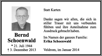 Anzeige  Bernd Schoenwald  Lippische Landes-Zeitung