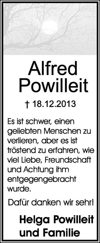 Anzeige  Alfred Powilleit  Lippische Landes-Zeitung