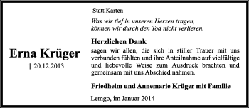 Anzeige  Erna Krüger  Lippische Landes-Zeitung
