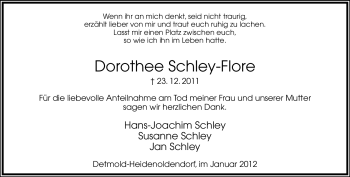 Anzeige  Dorothee Schley-Flore  Lippische Landes-Zeitung