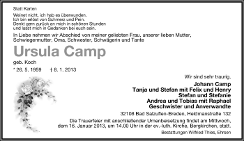 Anzeige  Ursula Camp  Lippische Landes-Zeitung