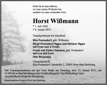 Anzeige  Horst Wißmann  Lippische Landes-Zeitung