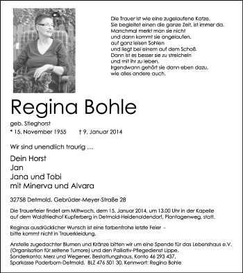 Anzeige  Regina Bohle  Lippische Landes-Zeitung