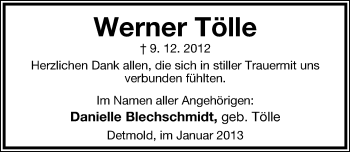 Anzeige  Werner Tölle  Lippische Landes-Zeitung