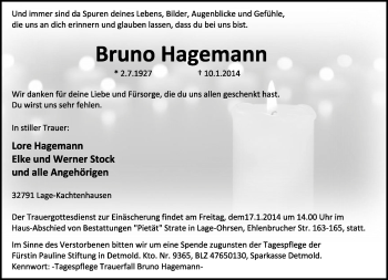 Anzeige  Bruno Hagemann  Lippische Landes-Zeitung