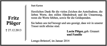 Anzeige  Fritz Plöger  Lippische Landes-Zeitung
