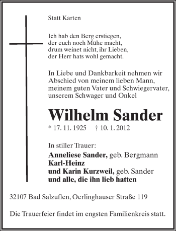 Anzeige  Wilhelm Sander  Lippische Landes-Zeitung