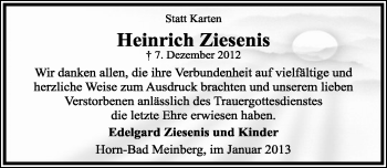 Anzeige  Heinrich Ziesenis  Lippische Landes-Zeitung