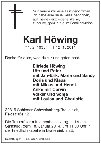 Anzeige  Karl Höwing  Lippische Landes-Zeitung