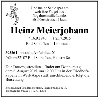 Anzeige  Heinz Meierjohann  Lippische Landes-Zeitung