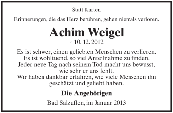 Anzeige  Achim Weigel  Lippische Landes-Zeitung