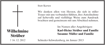 Anzeige  Wilhelmine Strüber  Lippische Landes-Zeitung
