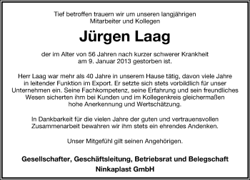 Anzeige  Jürgen Laag  Lippische Landes-Zeitung