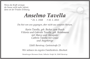 Anzeige  Anselmo Tavella  Lippische Landes-Zeitung