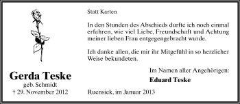 Anzeige  Gerda Teske  Lippische Landes-Zeitung