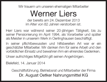 Anzeige  Werner Liers  Lippische Landes-Zeitung