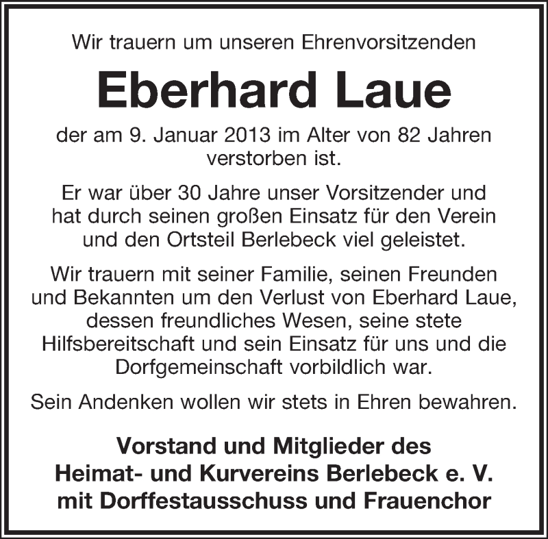  Traueranzeige für Eberhard Laue vom 15.01.2013 aus Lippische Landes-Zeitung