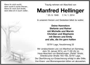 Anzeige  Manfred Hellinger  Lippische Landes-Zeitung