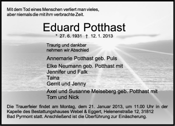 Anzeige  Eduard Potthast  Lippische Landes-Zeitung