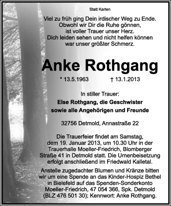 Anzeige  Anke Rothgang  Lippische Landes-Zeitung