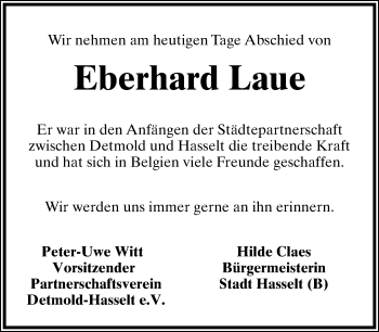 Anzeige  Eberhard Laue  Lippische Landes-Zeitung