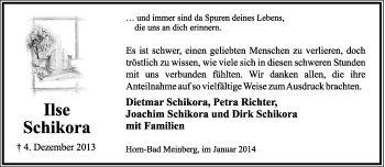Anzeige  Ilse Schikora  Lippische Landes-Zeitung