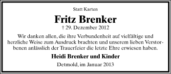 Anzeige  Fritz Brenker  Lippische Landes-Zeitung