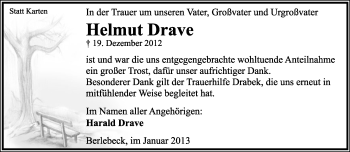 Anzeige  Helmut Drave  Lippische Landes-Zeitung