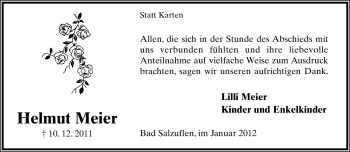 Anzeige  Helmut Meier  Lippische Landes-Zeitung