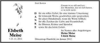 Anzeige  Elsbeth Meise  Lippische Landes-Zeitung