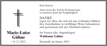 Anzeige  Marie-Luise Gühne  Lippische Landes-Zeitung