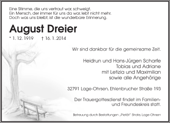 Anzeige  August Dreier  Lippische Landes-Zeitung