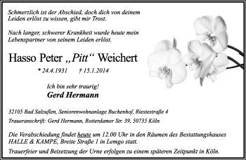 Anzeige  Hasso Peter  Weichert  Lippische Landes-Zeitung