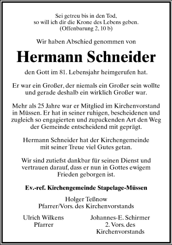 Anzeige  Hermann Schneider  Lippische Landes-Zeitung